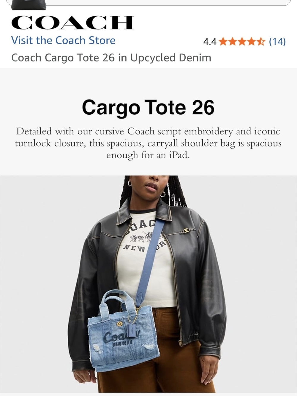Coach Denim Cargo Tote Upcycled In A Love Denim Size 26 New Without Tags. - Picture 4 of 16